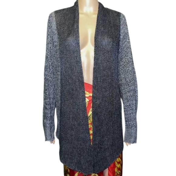 Eileen Fisher Gray 100% Linen Open Front Cardigan Sweater Fly Away Draped Sz L - Picture 5 of 12